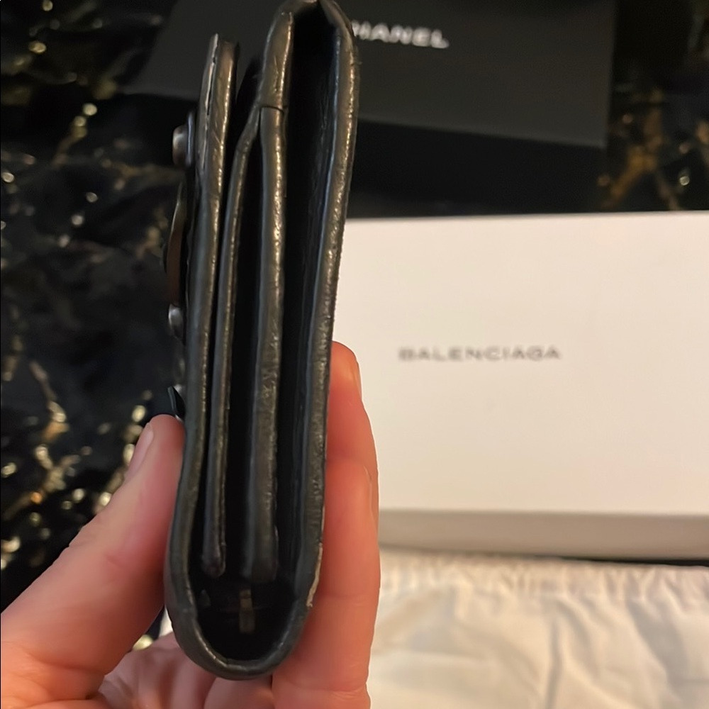 Balenciaga Black Leather Clutch with Gold Accents - Picture 3 of 11